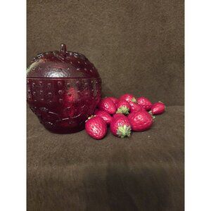 Longaberger Collectors Club 2005 Red Strawberry Jam Jar  +Fake Berries